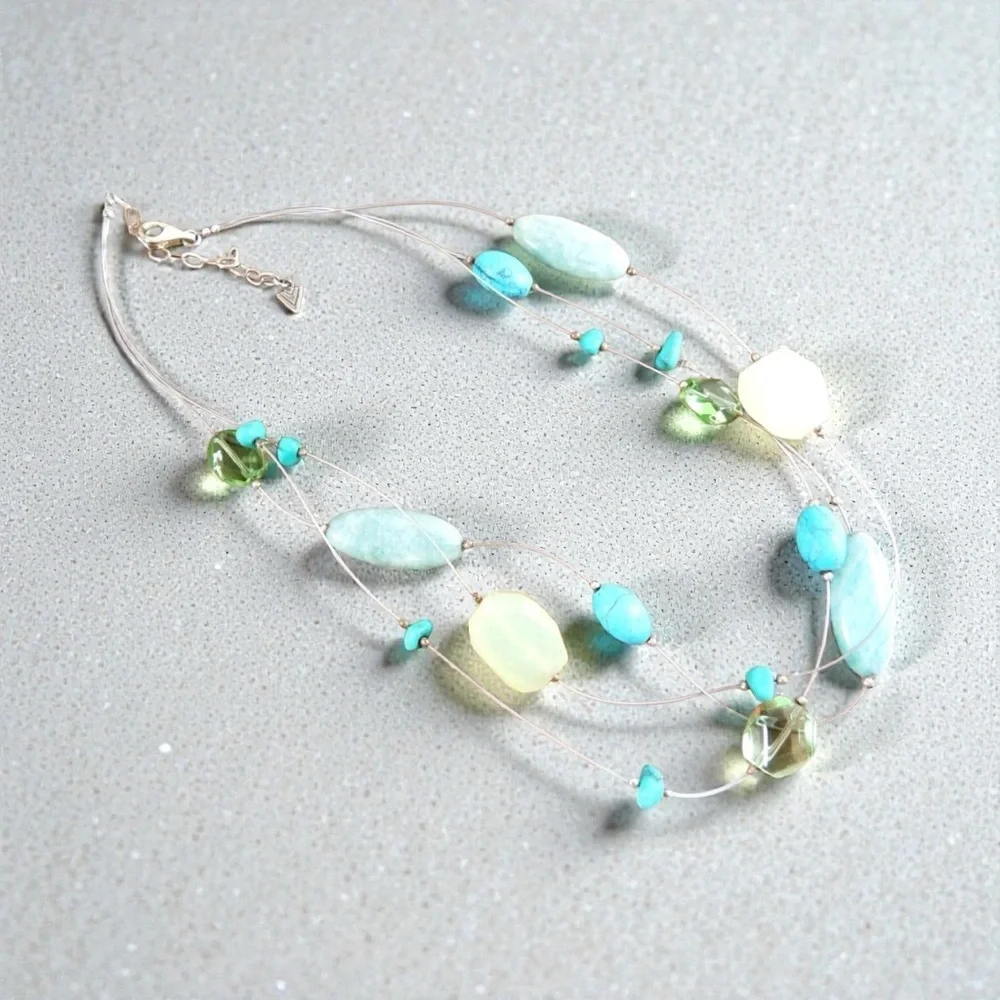 SILPADA Sterling Silver Serpentine Amazonite Howlite Glass Wire Necklace
